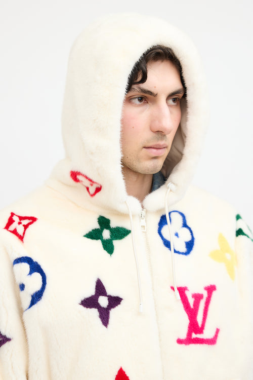 Louis Vuitton White & Multi Monogram Fur Jacket