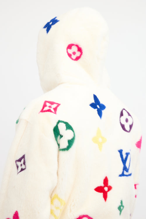 Louis Vuitton White & Multi Monogram Fur Jacket