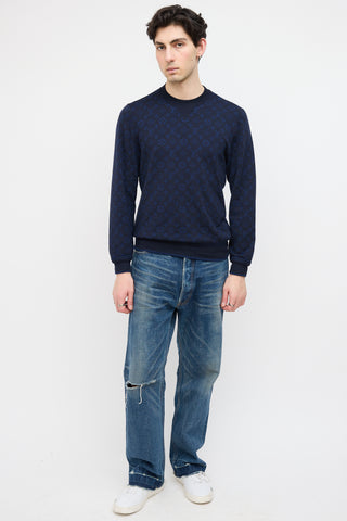 Louis Vuitton Navy Wool & Cashmere Monogram Sweatshirt