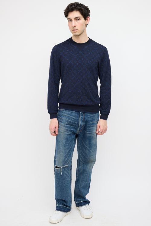 Louis Vuitton Navy Wool & Cashmere Monogram Sweatshirt