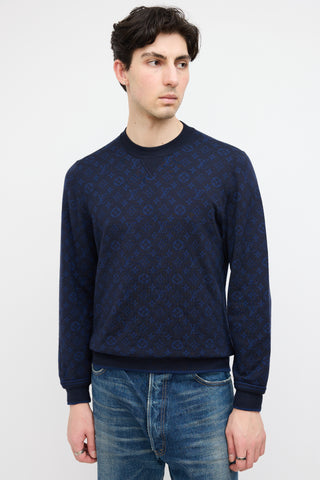 Louis Vuitton Navy Wool & Cashmere Monogram Sweatshirt