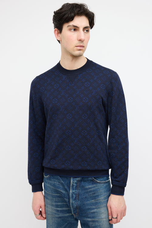 Louis Vuitton Navy Wool & Cashmere Monogram Sweatshirt