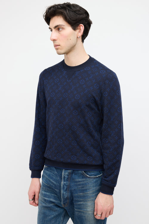 Louis Vuitton Navy Wool & Cashmere Monogram Sweatshirt