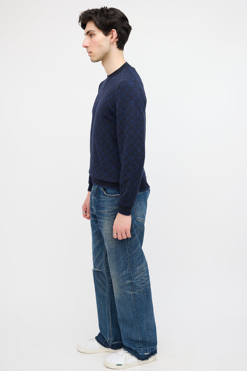 Louis Vuitton Navy Wool & Cashmere Monogram Sweatshirt