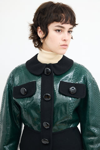 Louis Vuitton FW 2011 Green & Black Textured Leather Jacket