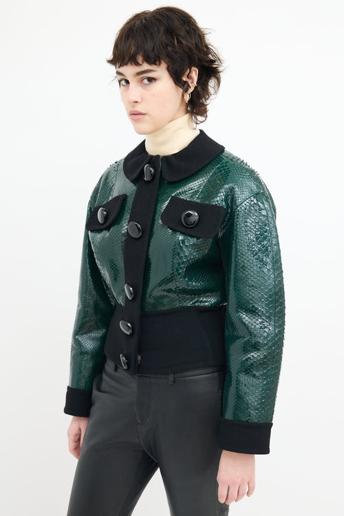 Louis Vuitton FW 2011 Green & Black Textured Leather Jacket