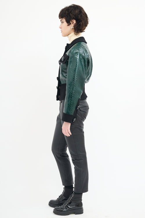 Louis Vuitton FW 2011 Green & Black Textured Leather Jacket