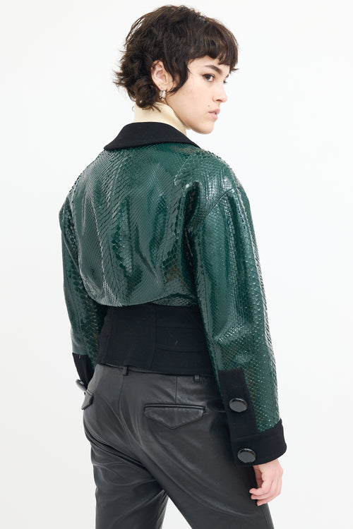 Louis Vuitton FW 2011 Green & Black Textured Leather Jacket