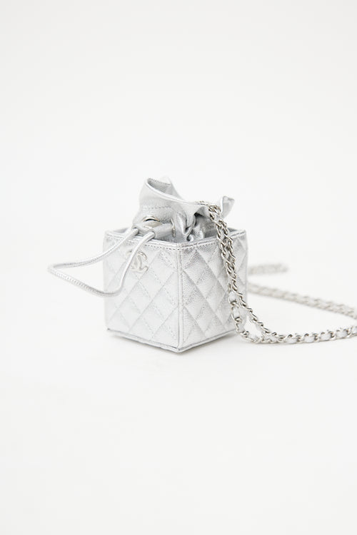 2021 Silver Quilted Coin Mini Crossbody Bag
