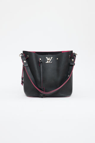 Louis Vuitton Black & Pink Leather Lockme Bucket Bag
