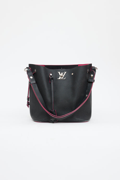 Louis Vuitton Black & Pink Leather Lockme Bucket Bag