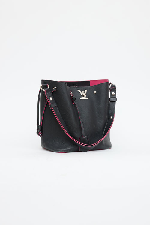 Louis Vuitton Black & Pink Leather Lockme Bucket Bag