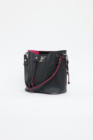 Louis Vuitton Black & Pink Leather Lockme Bucket Bag
