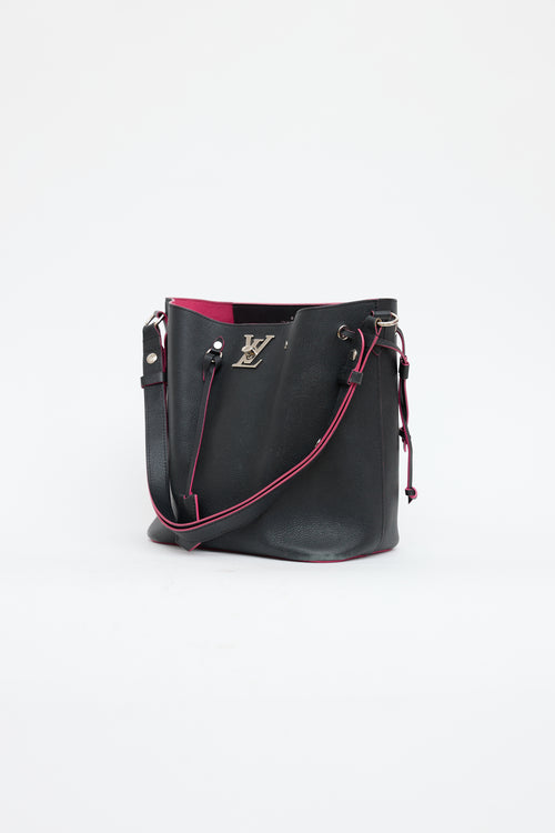 Louis Vuitton Black & Pink Leather Lockme Bucket Bag