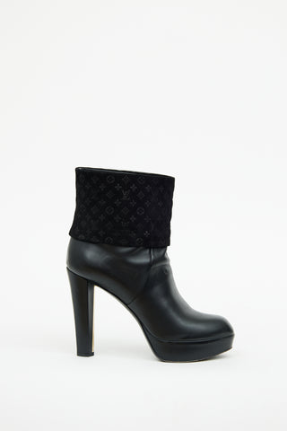 Louis Vuitton Black Leather & Suede Art Deco Ankle Boot