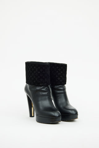 Louis Vuitton Black Leather & Suede Art Deco Ankle Boot