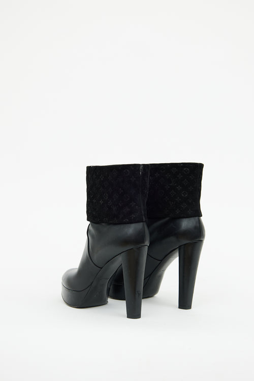 Louis Vuitton Black Leather & Suede Art Deco Ankle Boot