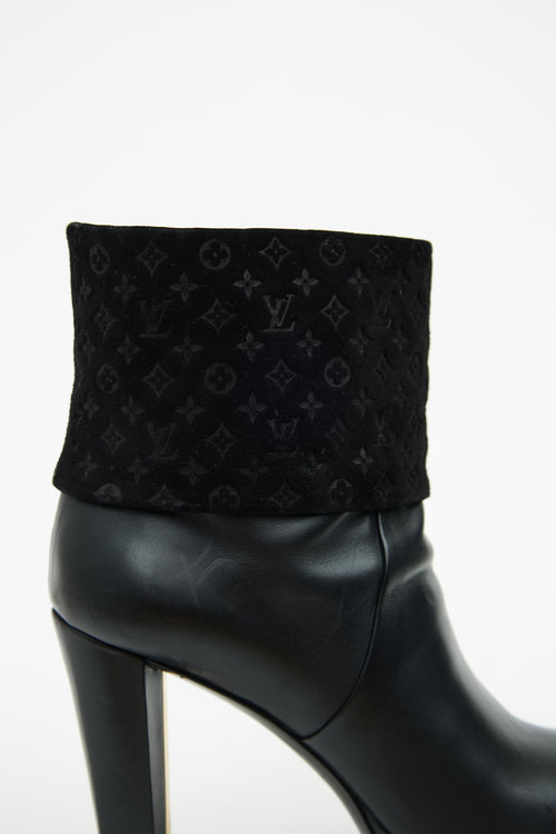 Louis Vuitton Black Leather & Suede Art Deco Ankle Boot