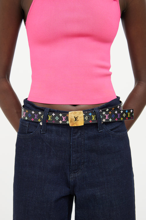 Louis Vuitton Black Leather Multi Colour Murakami Belt