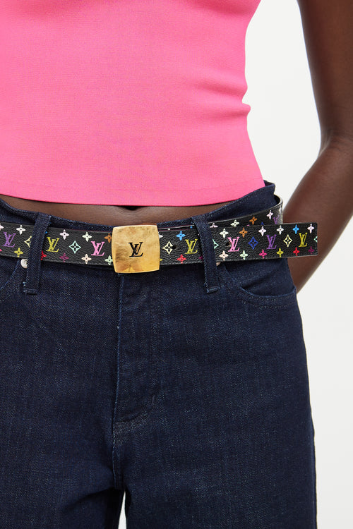 Louis Vuitton Black Leather Multi Colour Murakami Belt