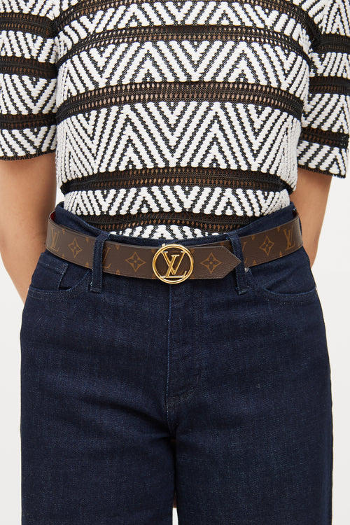 Louis Vuitton Brown & Red Coquelicot Epi Belt