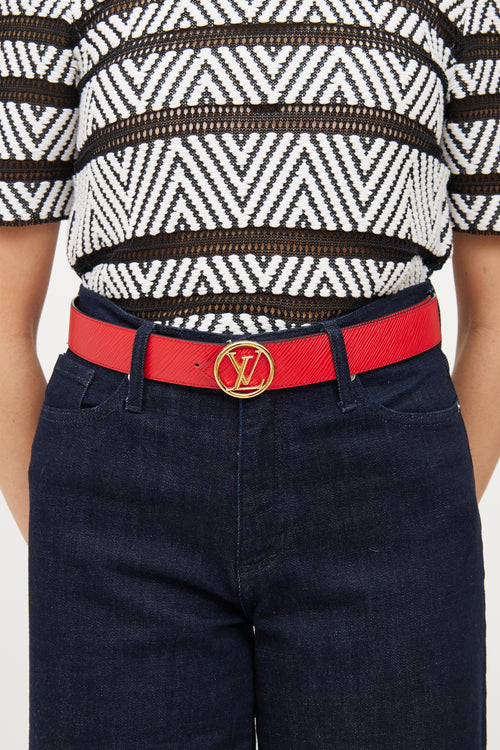 Louis Vuitton Brown & Red Coquelicot Epi Belt