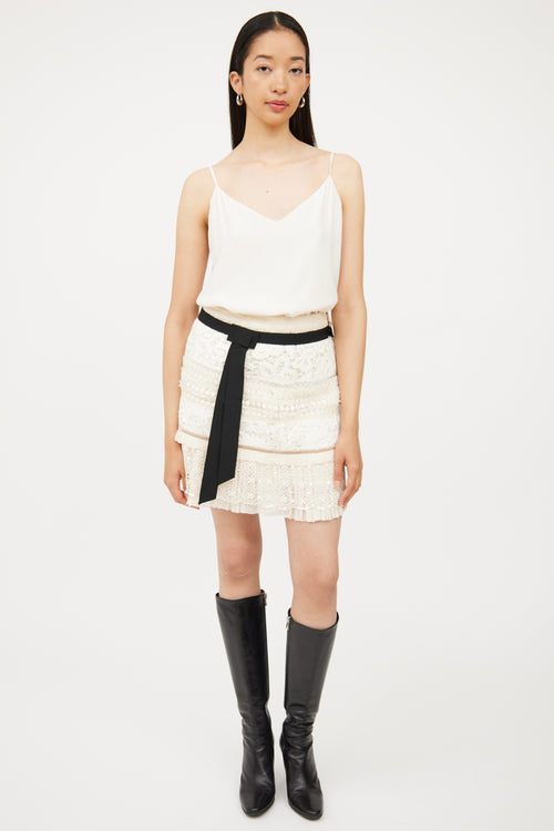 Louis Vuitton Cream Silk & Lace Tier Skirt