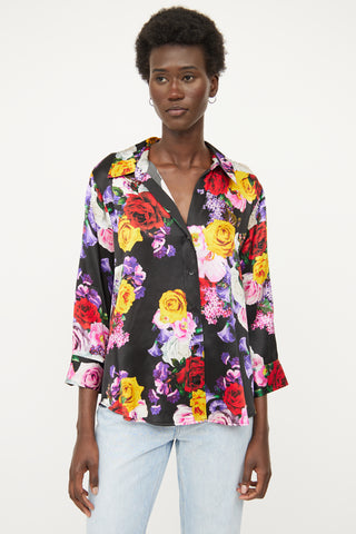 L'agence Multi Floral Silk Button Up Blouse