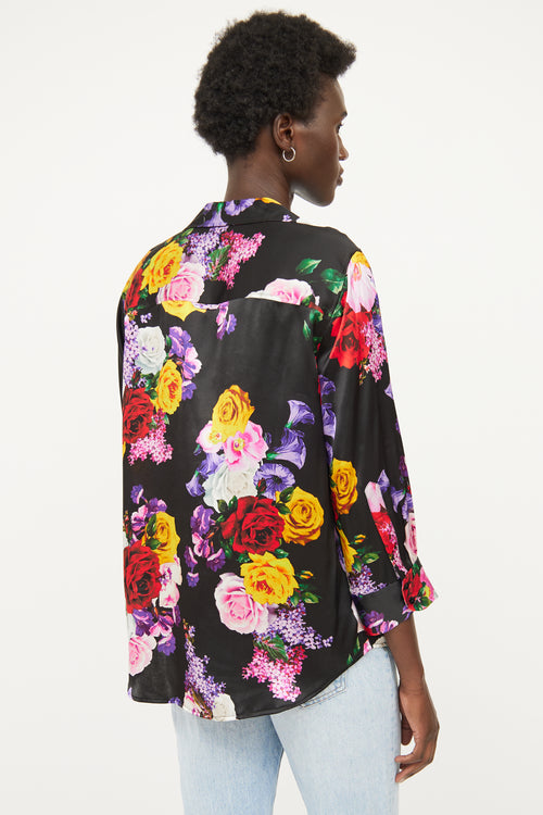 L'agence Multi Floral Silk Button Up Blouse