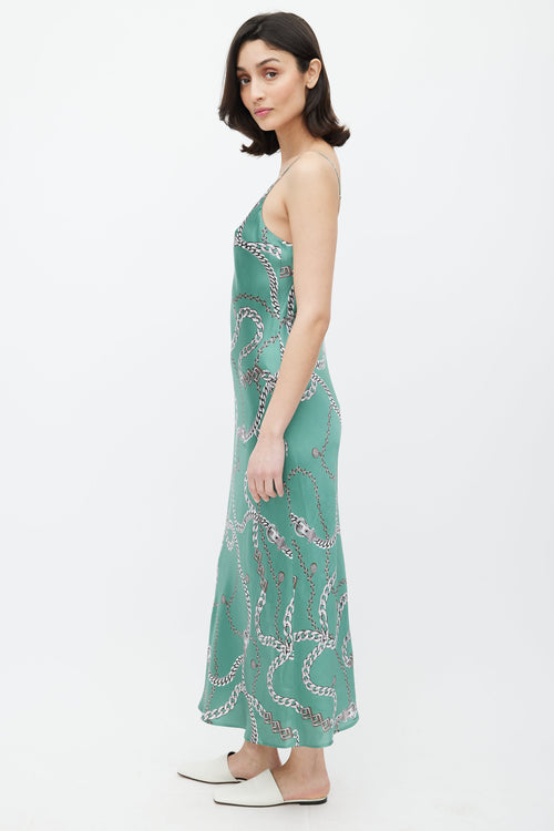 L'Agence Green & Grey Silk Chain Printed Dress