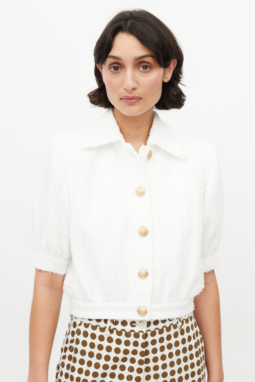 L'Agence White Tweed Short Blazer
