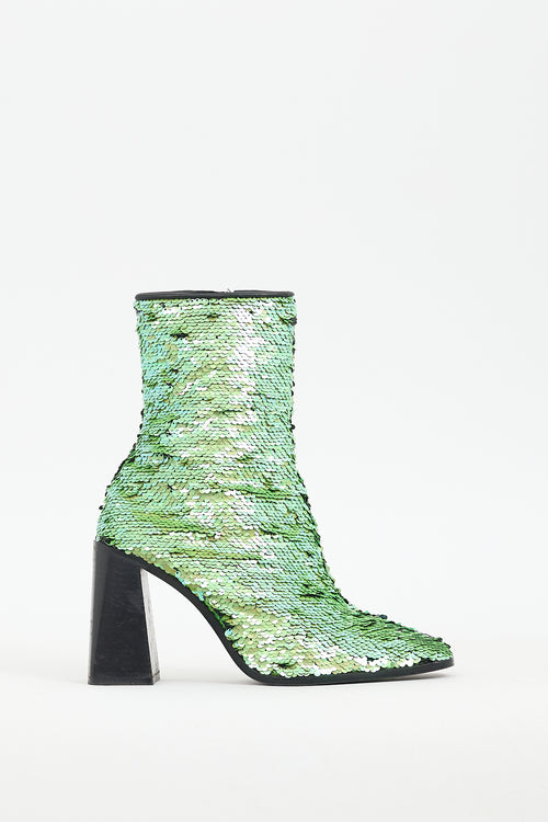 L'Intervalle Green Sequin Heeled Boot