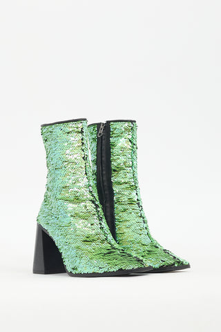 L'Intervalle Green Sequin Heeled Boot