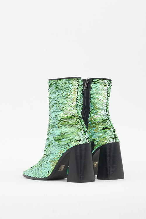 L'Intervalle Green Sequin Heeled Boot