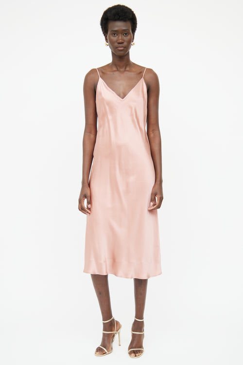 L'agence Pink Silk V Neck Slip Sleeveless Dress