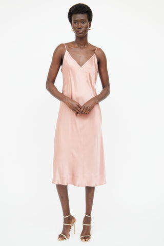 L'agence Pink Silk V Neck Slip Sleeveless Dress