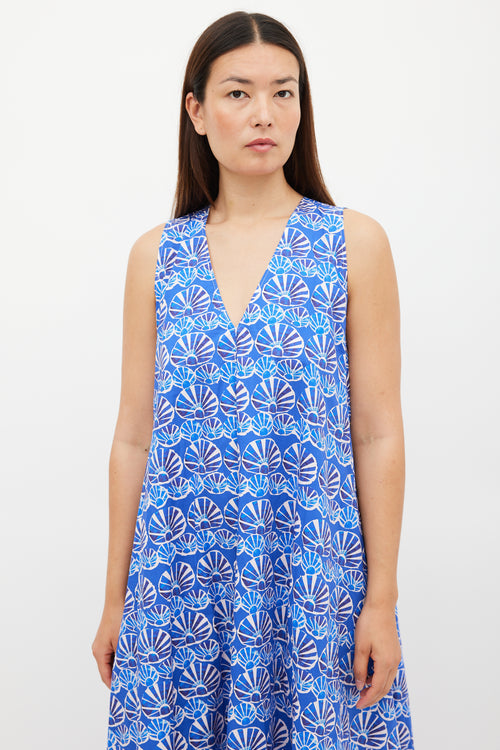 La DoubleJ Blue & White Printed Popeline Cotton Tent Dress