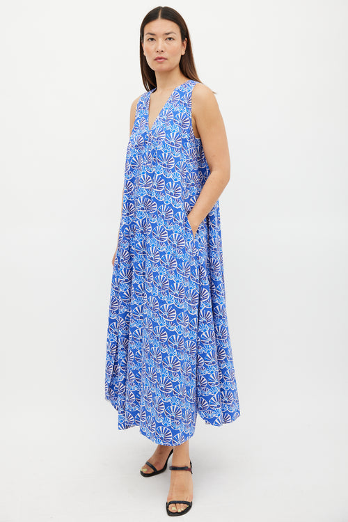 La DoubleJ Blue & White Printed Popeline Cotton Tent Dress