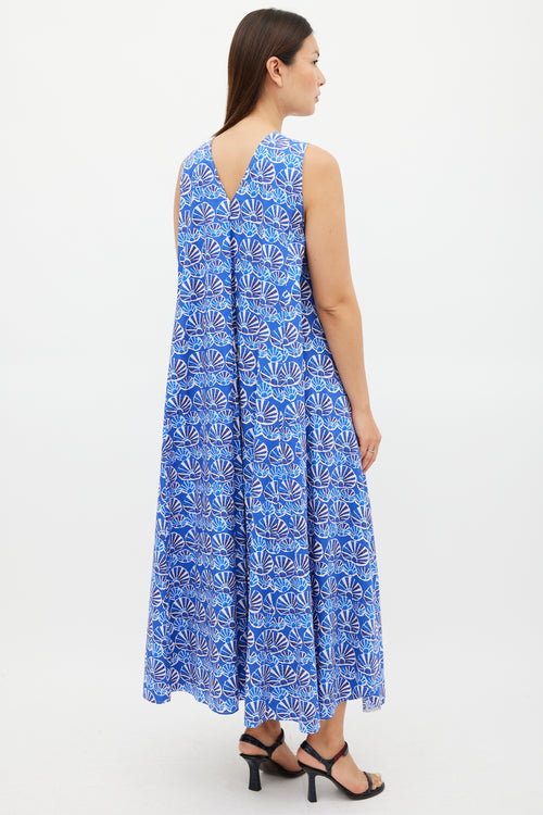 La DoubleJ Blue & White Printed Popeline Cotton Tent Dress