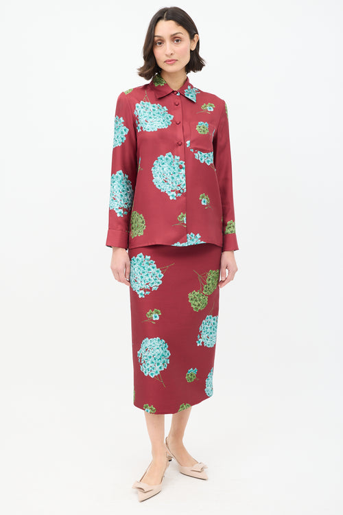 La DoubleJ Burgundy & Multi Floral Shirt & Skirt Co-Ord Set