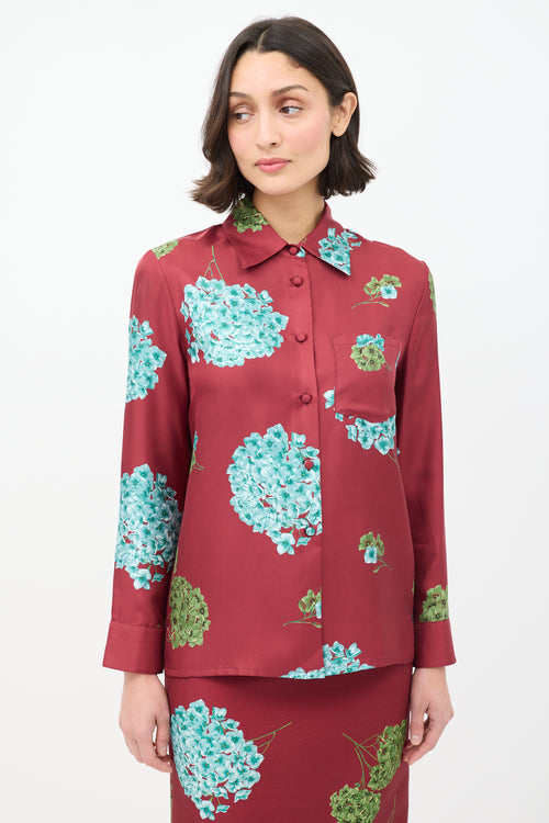 La DoubleJ Burgundy & Multi Floral Shirt & Skirt Co-Ord Set