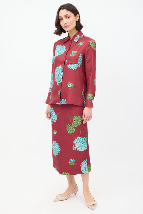 La DoubleJ Burgundy & Multi Floral Shirt & Skirt Co-Ord Set