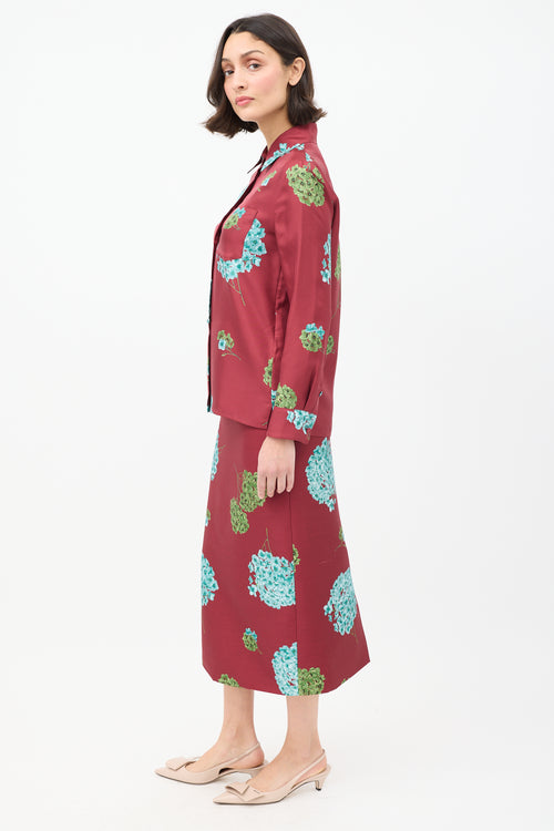 La DoubleJ Burgundy & Multi Floral Shirt & Skirt Co-Ord Set