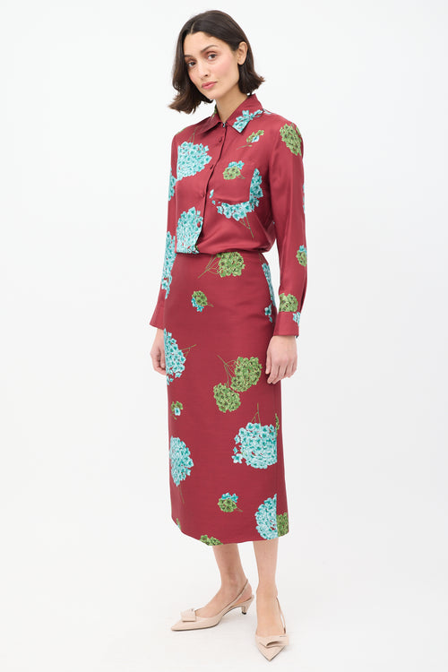 La DoubleJ Burgundy & Multi Floral Shirt & Skirt Co-Ord Set