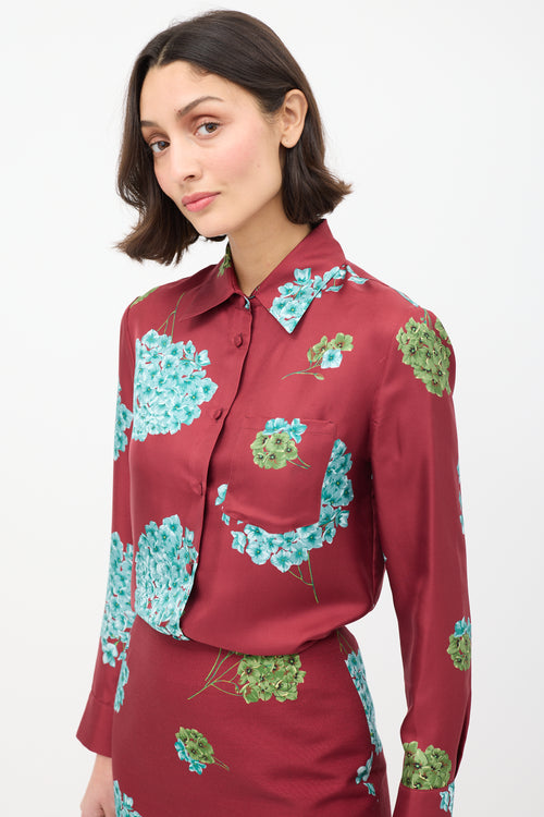 La DoubleJ Burgundy & Multi Floral Shirt & Skirt Co-Ord Set