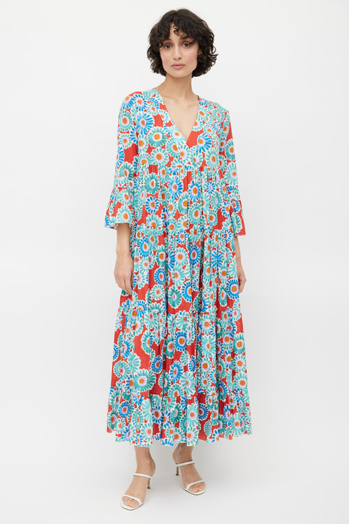 La DoubleJ Multicolour Floral Pleated Dress