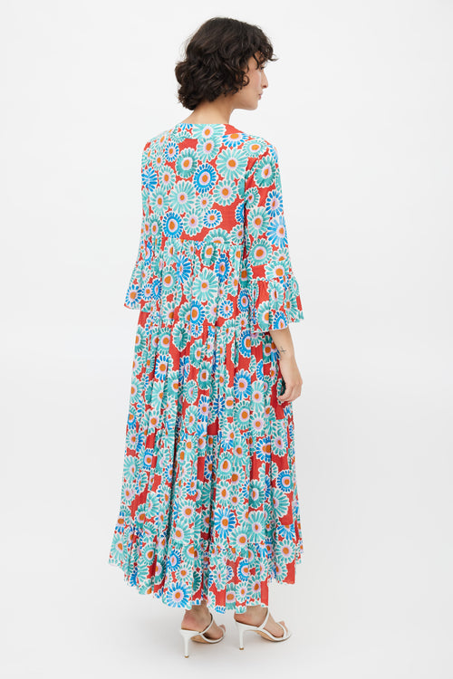 La DoubleJ Multicolour Floral Pleated Dress