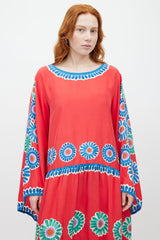 La DoubleJ Red & Multicolour Floral Silk Dress