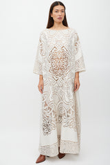 La DoubleJ White & Brown Floral Lace MuuMuu Dress