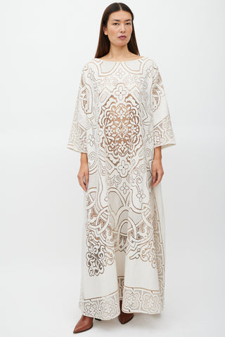 La DoubleJ White & Brown Floral Lace MuuMuu Dress